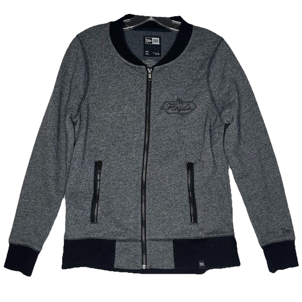New Era Floyd's Full Zip Bomber Jacket Women's M Gray Fleece Sweater Sweatshirt